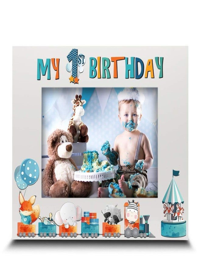 BELLA BUSTA-My 1st Birthday-Baby Boy, Baby Girl First Birthday-UV Print Gloss White Picture Frame (Boy, 5x7 Horizontal) - Image 1